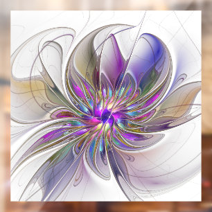 Energetic, Colourful Abstract Fractal Art Flower Window Cling