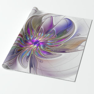 Energetic, Colourful Abstract Fractal Art Flower Wrapping Paper