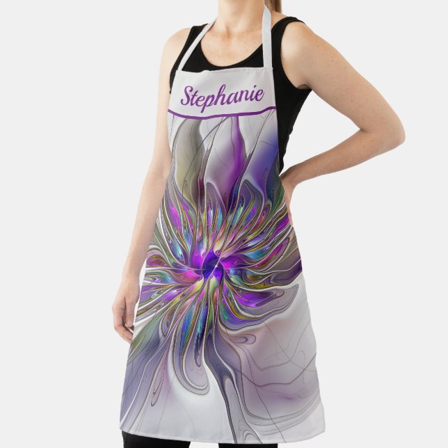 Energetic, Colourful Abstract Fractal Flower Name Apron (Insitu)