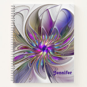 Energetic, Colourful Abstract Fractal Flower Name Notebook