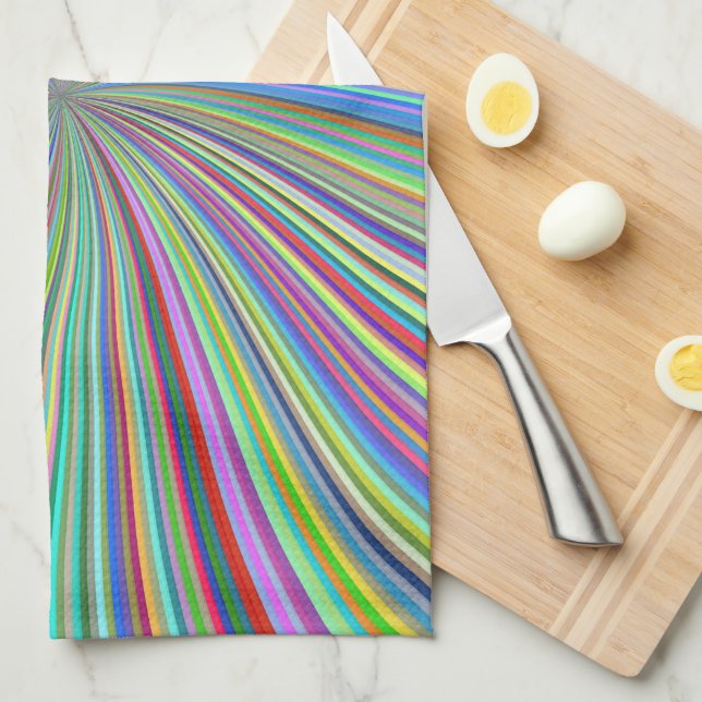 Energetic Colourful Ribbon Sunburst Tea Towel (Quarter Fold)