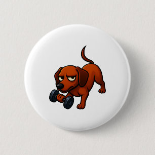 Energetic dachshund dumbbell comic motivation 6 cm round badge