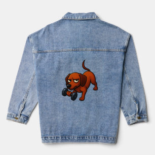 Energetic dachshund dumbbell comic motivation denim jacket