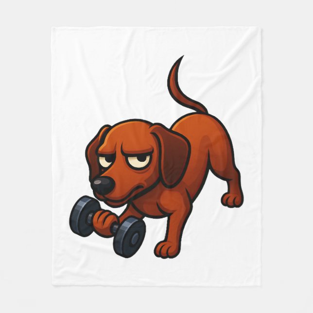 Energetic dachshund dumbbell comic motivation fleece blanket (Front)
