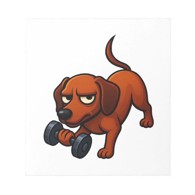 Energetic dachshund dumbbell comic motivation notepad (Front)