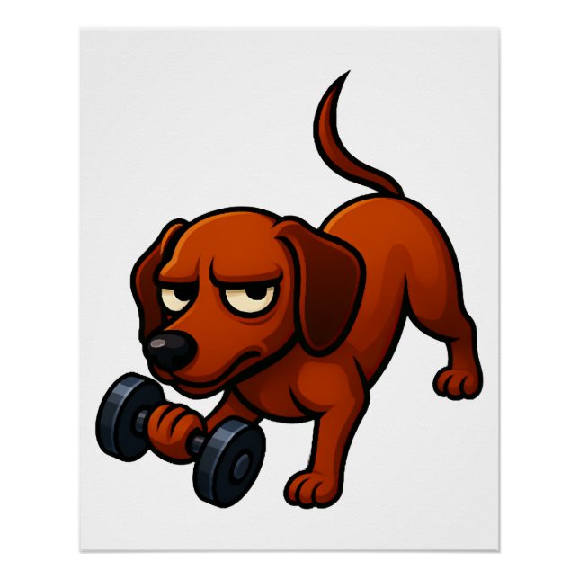 Energetic dachshund dumbbell comic motivation poster (Front)