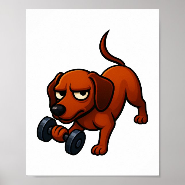 Energetic dachshund dumbbell comic motivation poster (Front)