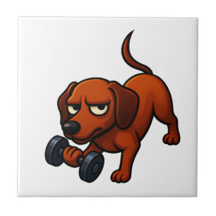 Energetic dachshund dumbbell comic motivation tile