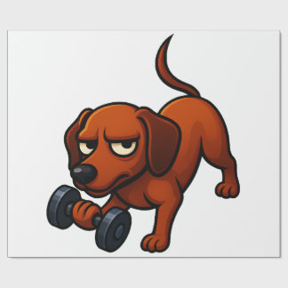 Energetic dachshund dumbbell comic motivation wrapping paper