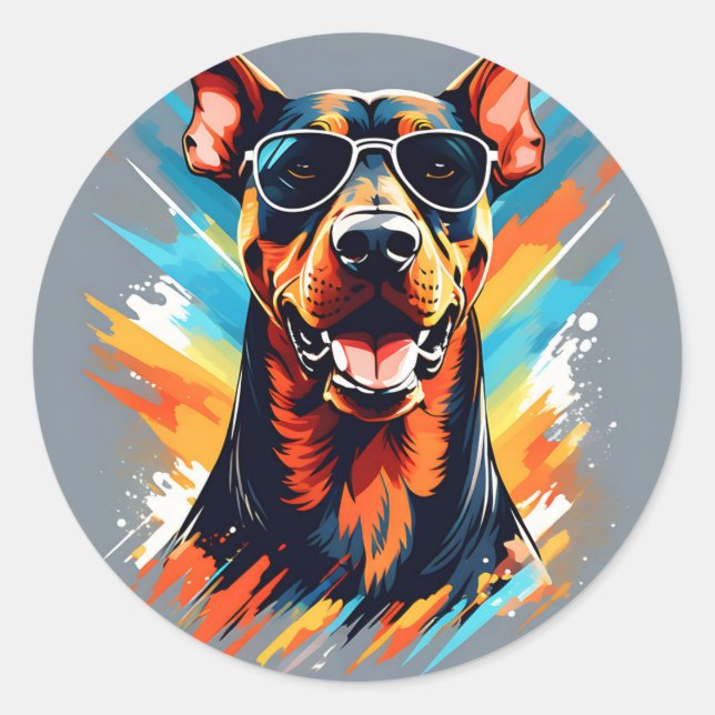 Energetic Doberman Pinscher Classic Round Sticker (Front)
