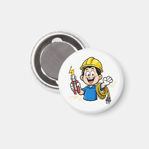 Energetic Electrician Mascot Lightning Cartoon Art Magnet