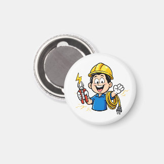 Energetic Electrician Mascot Lightning Cartoon Art Magnet