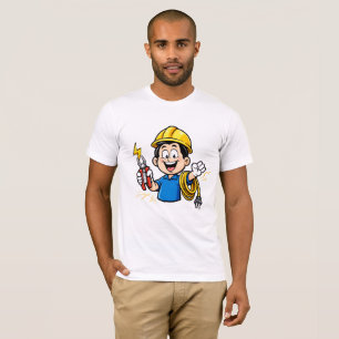 Energetic Electrician Mascot Lightning Cartoon Art T-Shirt