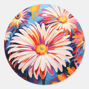 Energetic Floral Abstract Gerbera Daisies Classic Round Sticker