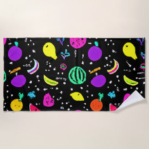 Energetic Neon Fruit Dance Beach Towel