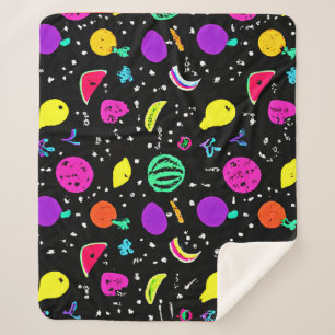 Energetic Neon Fruit Dance Sherpa Blanket