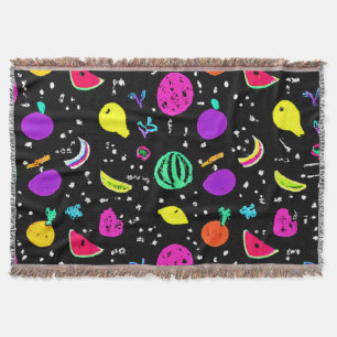 Energetic Neon Fruit Dance Throw Blanket