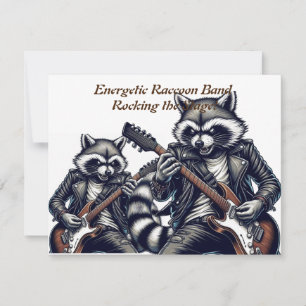 Energetic Racoon Band: Rocking the Stage! Holiday Card