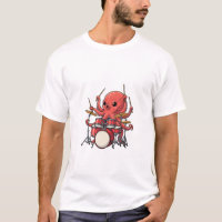 Energetic Red Octopus Drummer Multitasking