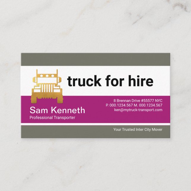 Energetic Retro Purple Grey Column Trucker Business Card (Front)