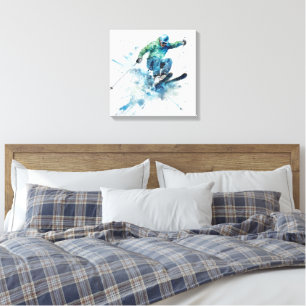 Energetic Skier in Blue Jacket – Thrilling Ski  Canvas Print