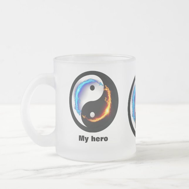 Energetic Yin Yang Symbol Frosted Glass Coffee Mug (Left)