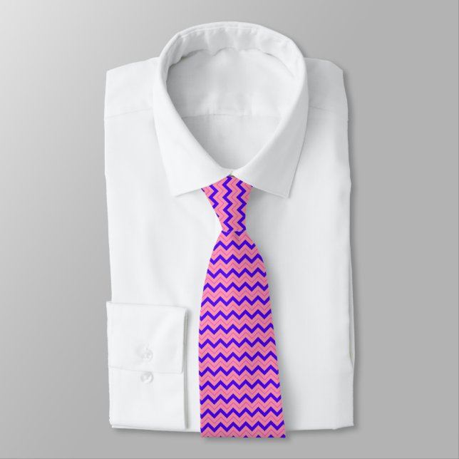 Energetic Zigzag Patterns: Pink and Purple Stripe Tie (Tied)