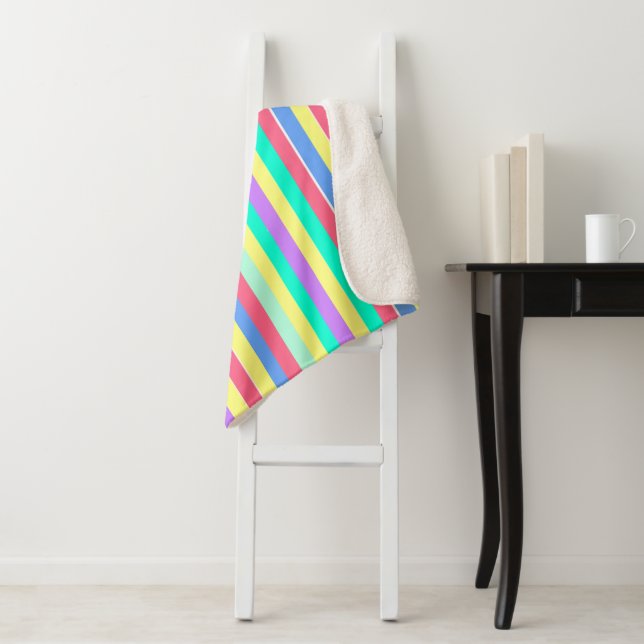 Energising Spring Pastel Stripes Sherpa Blanket (In Situ)