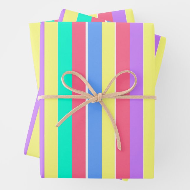 Energizing Spring Pastel Stripes Wrapping Paper Sheet (In situ)