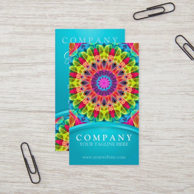 Energy Flower Mandala - yellow/orange Business Card (Front/Back In Situ)