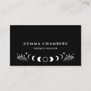 Energy Healer Celestial Moon Phases Black Business Card