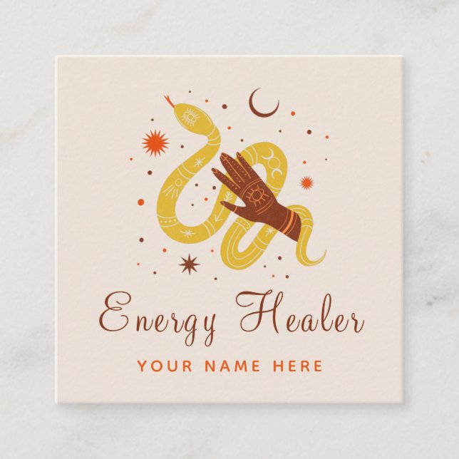 Energy Healer Cosmic Snake Psychic Fortune Teller Square Business Card (Front)