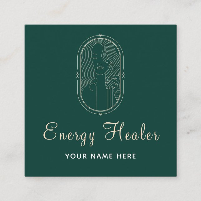 Energy Healer Spiritual Line Art Deco Reiki Master Square Business Card (Front)