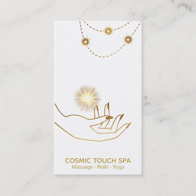 *~* Energy Healing Gold Cosmic Stars Hands Business Card (Front)