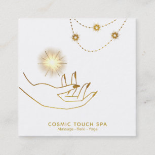 *~* Energy Healing - Gold Cosmic Stars Hands Square Business Card