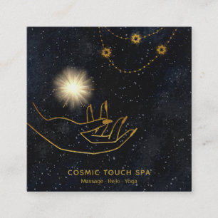 *~* Energy Healing Gold Cosmic Stars Hands Square Business Card
