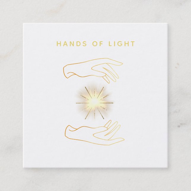 *~* Energy Healing Hands Ball of Light Reiki Square Business Card (Front)