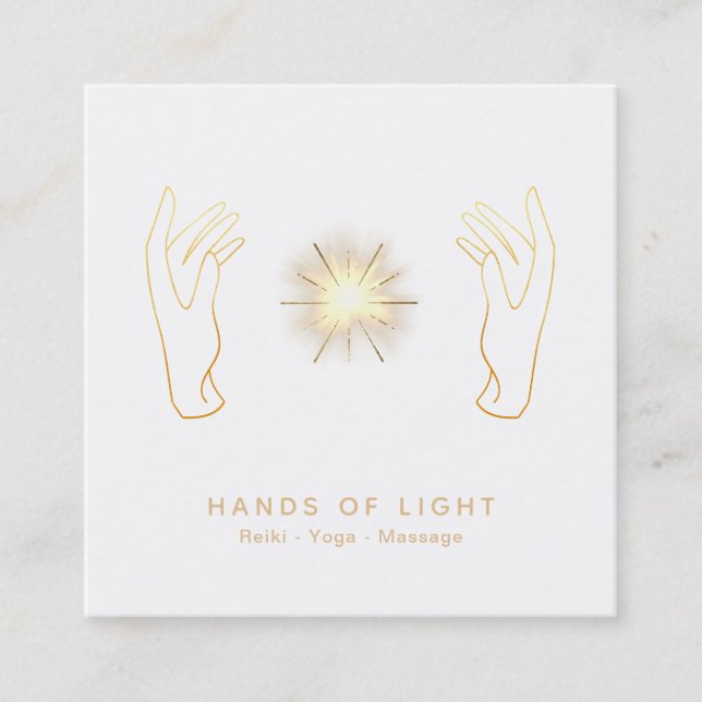 *~* Energy Healing Hands Ball of Reiki Light Square Business Card (Front)