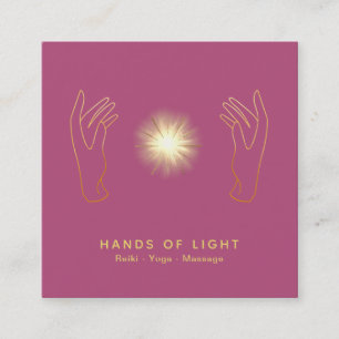 *~* Energy Healing Hands Ball Reiki Light Pink Square Business Card