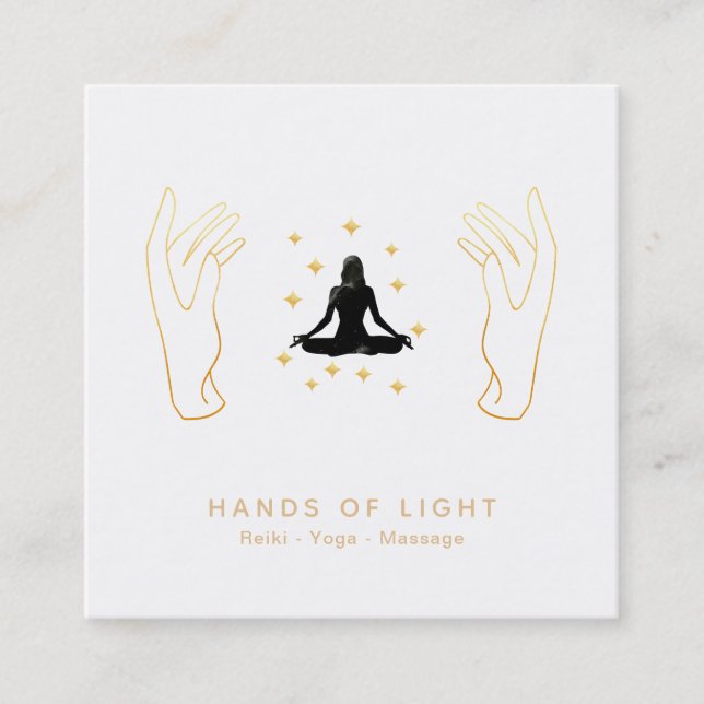*~* Energy Healing Hands Woman Lotus Pose Square Business Card (Front)