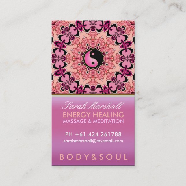 Energy Healing Holistic Peach Pink Business Card (Front)