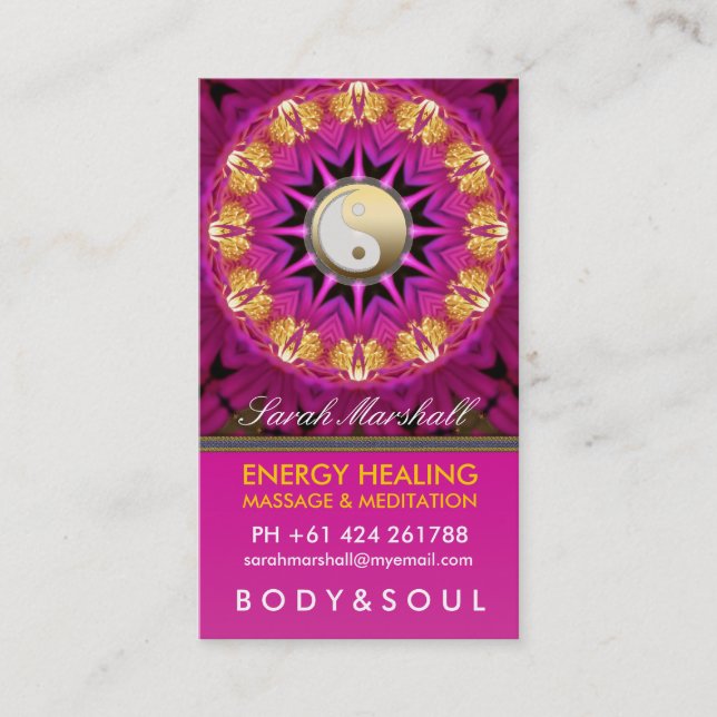 Energy Healing Holistic Pink Gold Business Card (Front)