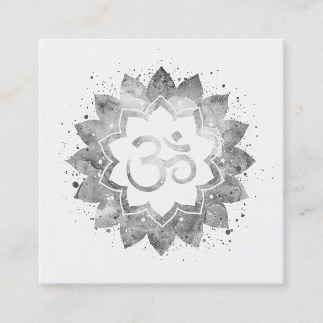 *~*  Energy Healing Lotus Mandala Om Aum Symbol Square Business Card (Front)