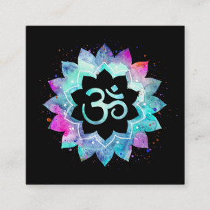 *~* Energy Healing Lotus Mandala Om Aum Symbol Square Business Card