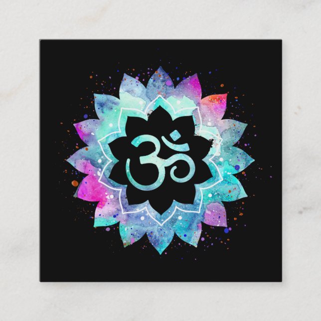 *~*  Energy Healing Lotus Mandala Om Aum Symbol Square Business Card (Front)