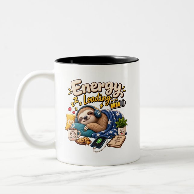 Energy Loading Sloth – Funny Sleepy Sloth Coffee  Two-Tone Coffee Mug (Left)