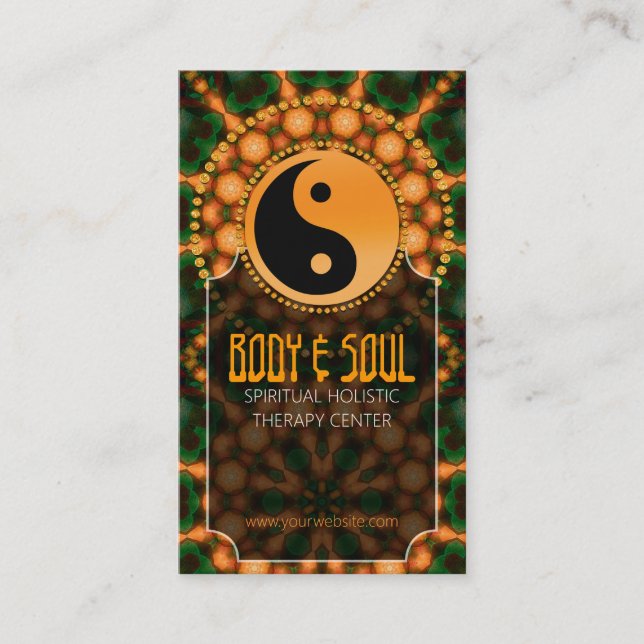 Energy Orange YinYang NewAge Yoga Business Cards (Front)