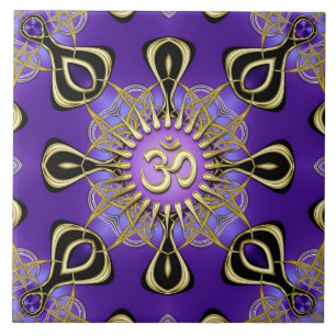 Energy Purple Gold Om Geometry Mandala Tile