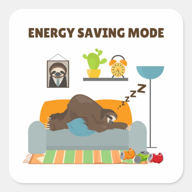 Energy Saving Mode Pun Square Sticker (Front)