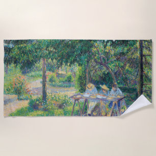 Enfants attablés dans le jardin Camille Pissarro Beach Towel